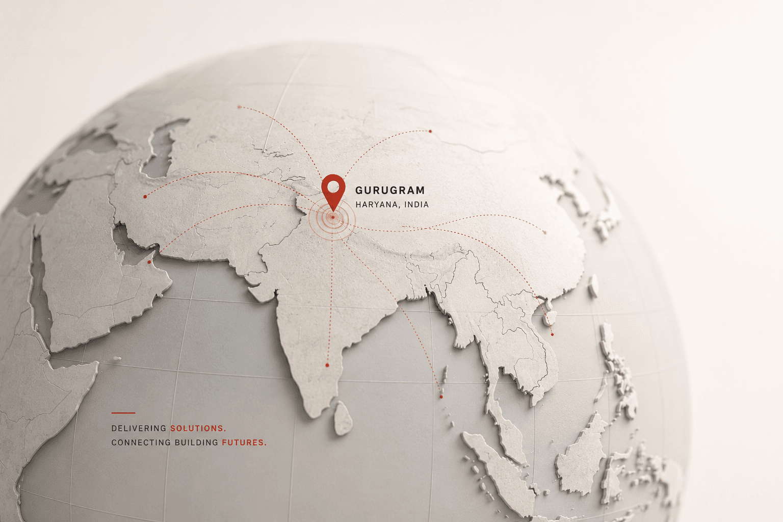 Globe highlighting Gurugram, Haryana with supply routes across India